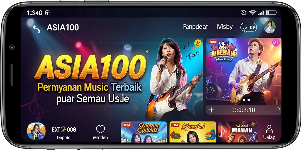 Screenshot permainan ASIA100 menampilkan interaksi seru dengan musik.