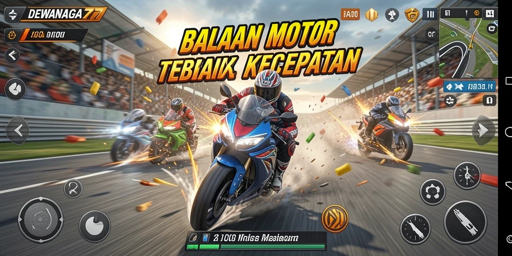 Gameplay seru DEWANAGA77 yang menampilkan balapan motor.