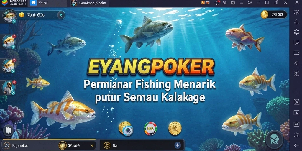 Screenshot gameplay EYANGPOKER dengan aksi memancing yang seru.