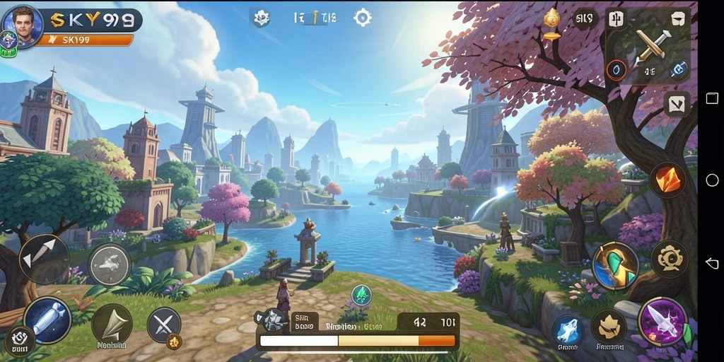 Tampilan gameplay dari SKY99 yang penuh warna dan interaktif.