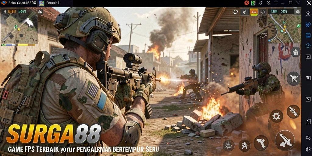 Tampilan gameplay SURGA88 dengan pertempuran intens dan grafis yang menawan.