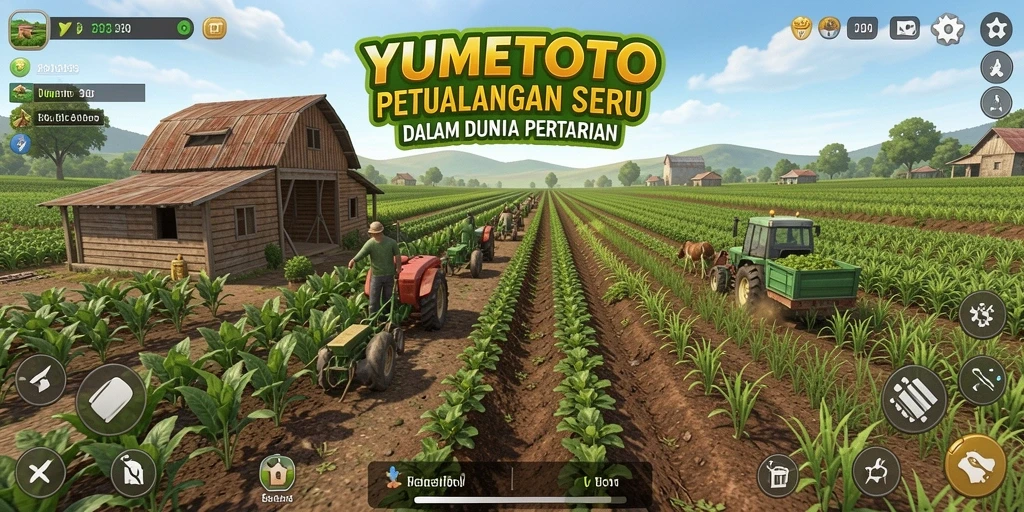 Gameplay seru dalam YUMETOTO dengan ladang yang subur.